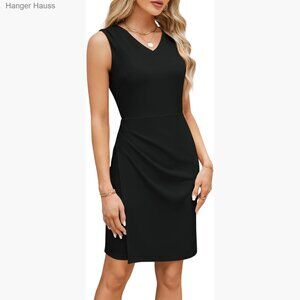 Sleeveless V-Neck Ruched Bodycon Wrap Dress for Office Party Cocktail